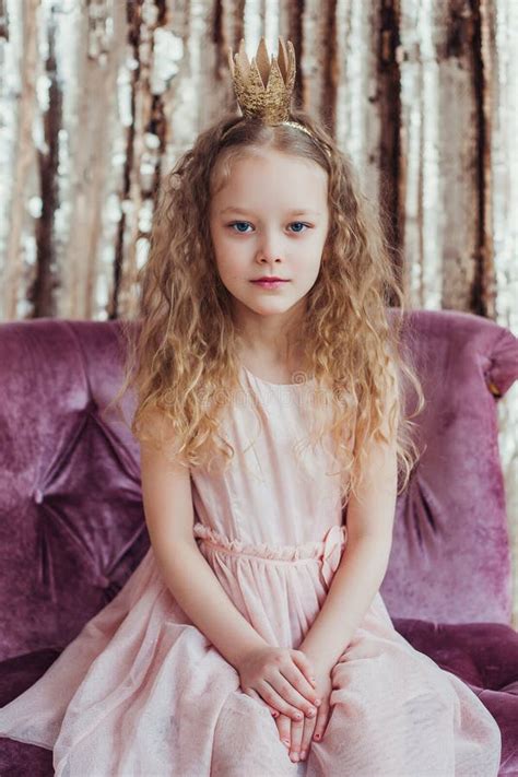Little Princess Pretty Girl With Golden Crown Stock Photo Image Of