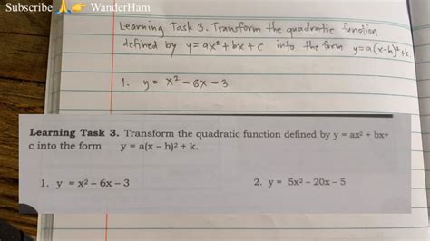 G9 Learning Task 3 Transform The Quadratic Function Defined By Yax²