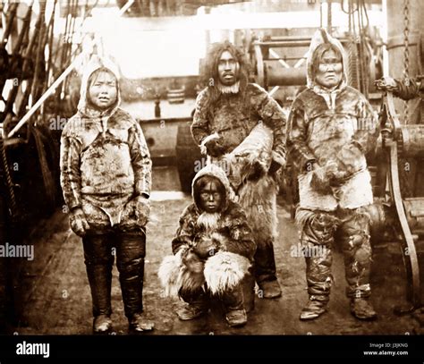 Greenland Eskimos On A Whaling Ship Victorian Period Stock Photo Alamy