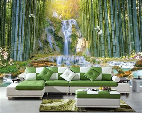 Beibehang Interior Decoration Premium Wallpaper Bamboo Waterfalls Water