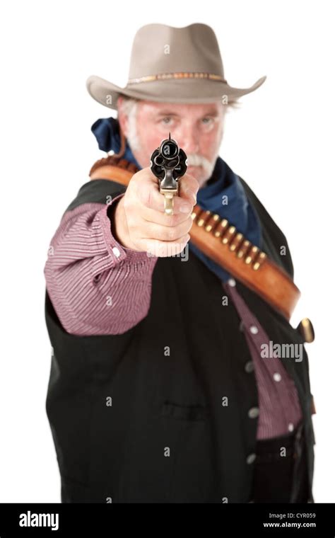 Chubby Cowboy With Pistol On White Background Stock Photo Alamy