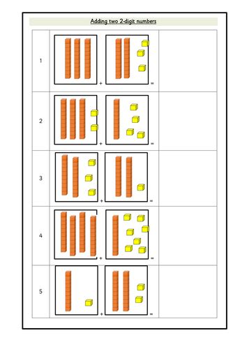 Adding 2-digit Numbers With Base Ten Blocks Worksheets
