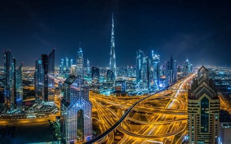 Download Wallpapers Dubai United Arab Emirates Night Skyscraper