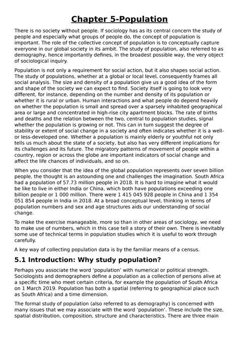 Sociology exam notes - Chapter 5-Population There is no society without