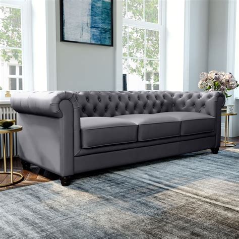 Hampton 3 Seater Chesterfield Sofa Grey Classic Faux Leather Only £699
