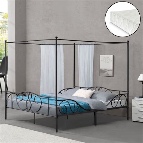 Łóżko metalowe podwójne z baldachimem 180x200 czarne do sypialni