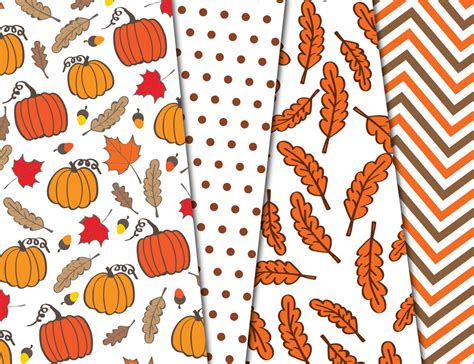 Happy Fall Digital Papers Autumn Background Patterns Hand Draw Seamless