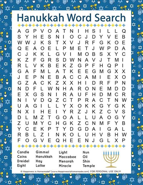 Printable Hanukkah Word Search Cool2bkids