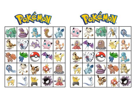 Pokemon Bingo Pokemon Synttärit Tulostettava Printable Bingo Cards