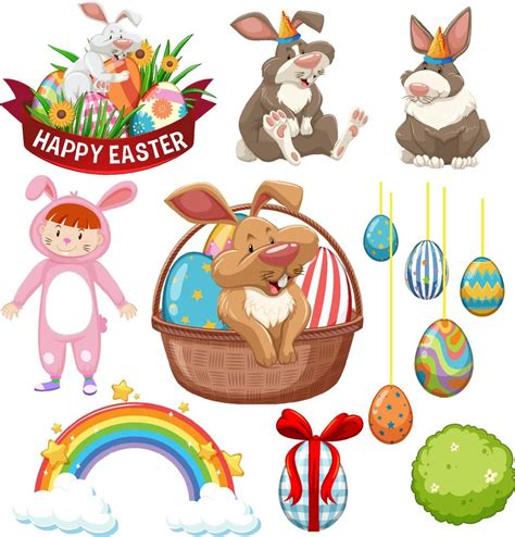 Easter Theme With Bunny And Eggs 7092995 Vector Art At Vecteezy