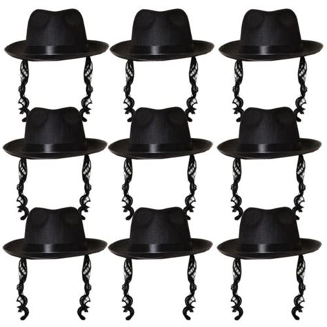 Hats And Headgear Black Fedora With Curly Sideburns Jewish Rabbi Adult