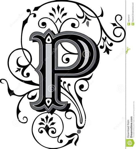 Beautiful Ornament Letter P Fancy Fonts Alphabet Art Deco Monogram