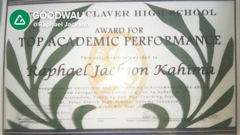 Raphael Jacksons Post On Goodwall Certificate Of Recognition Of
