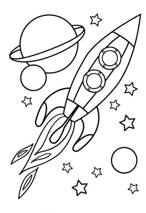 Nave Espacial Y Planeta Estrella Para Colorear Imprimir E Dibujar