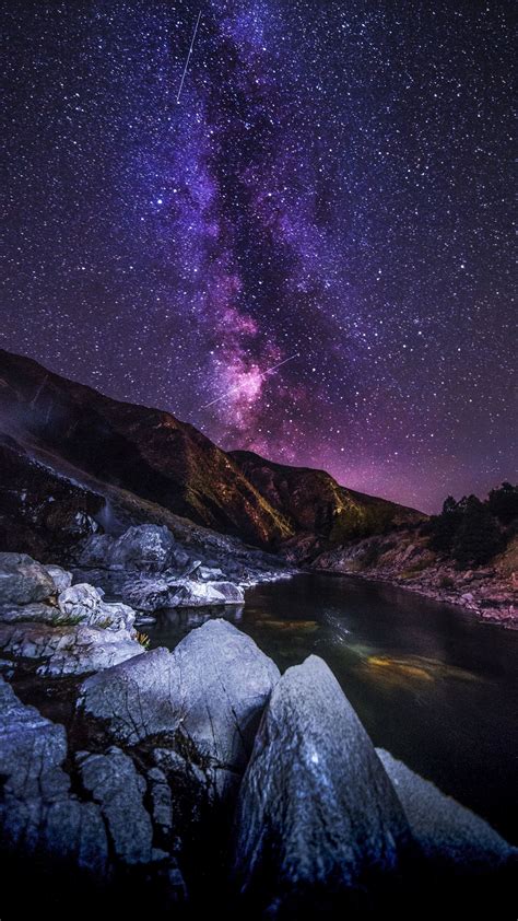 2160x3840 Starry Sky Mountains River Night Wallpaper Scenery