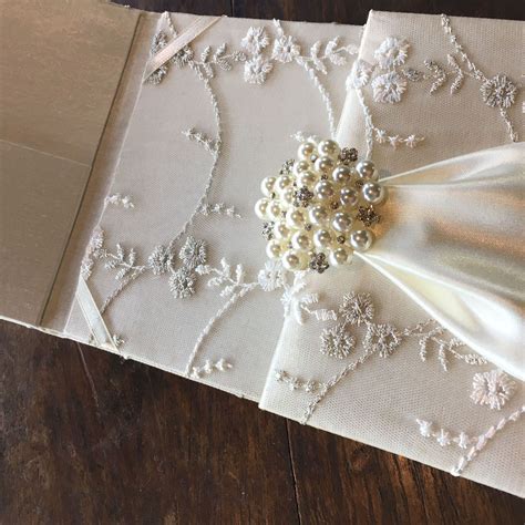Ivory Embroidered Pearl Lace Invitation For Wedding And Event Invitation