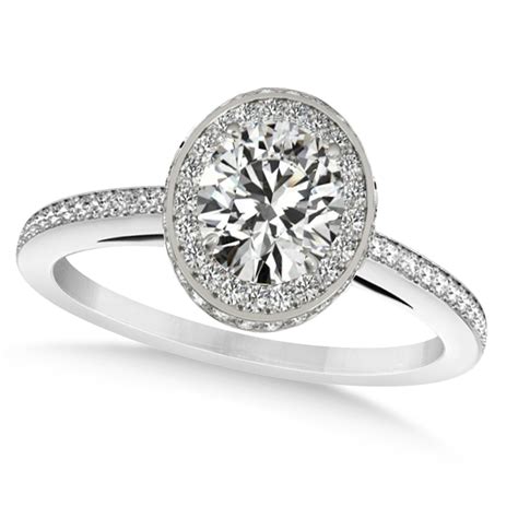 Oval Moissanite And Diamond Halo Engagement Ring 14k White Gold 171ct