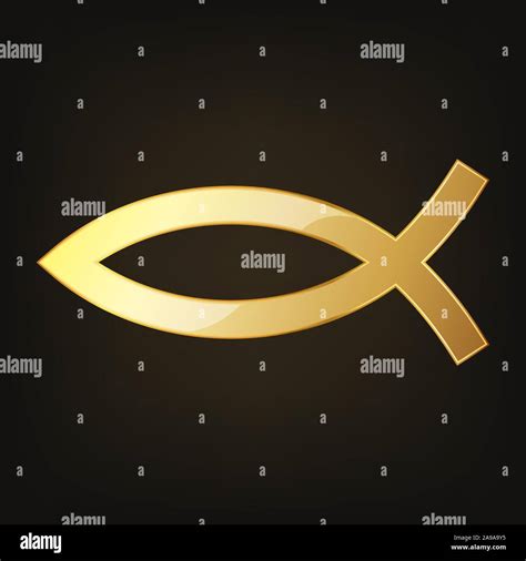 Golden Christian Fish Icon On Dark Background Vector Illustration