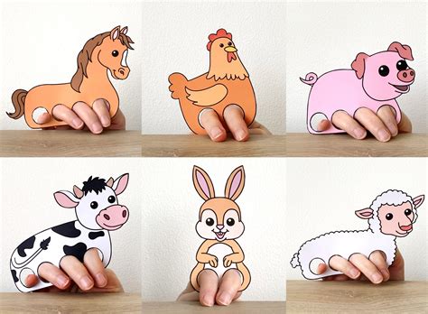 Farm Animal Paper Craft Printable Finger Puppet Template Kids Etsy Uk