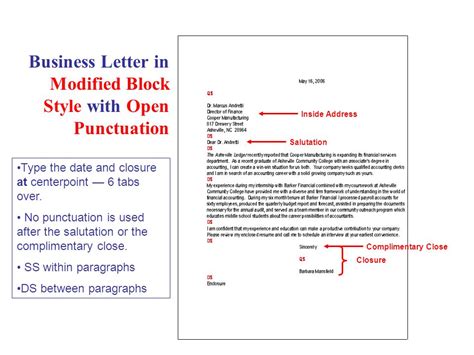 business letter modified block style  open punctuation