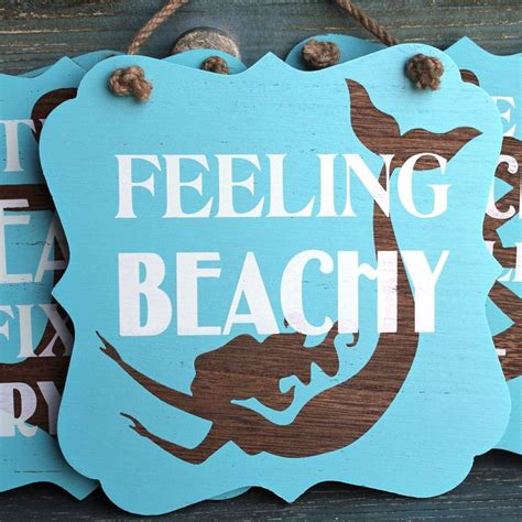 Feeling Beachy Sign Set Coastal Blue Wall Decor Mermaid Sign