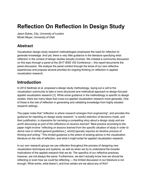 Pdf Reflection On Reflection In Design Study
