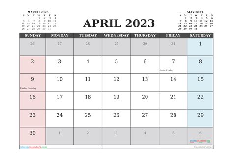 Free Printable April 2023 Calendar 12 Templates