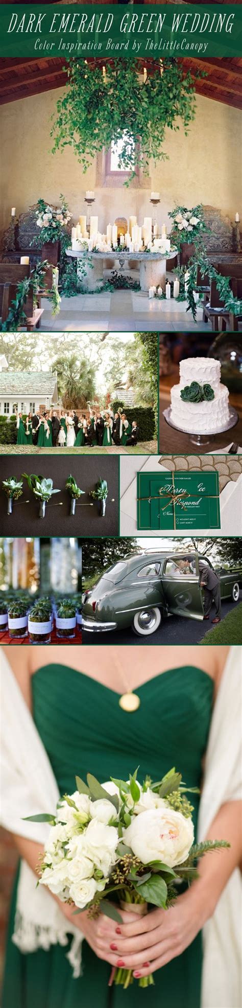 Wedding Inspiration Board Dark Emerald Green Color Theme Church Wedding
