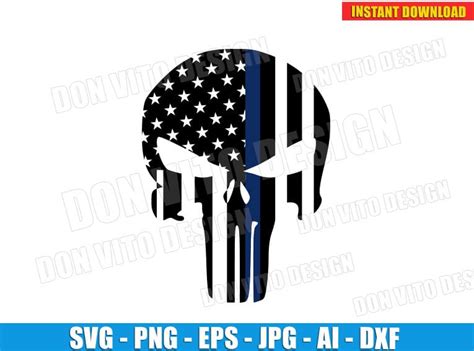 Punisher American Flag Logo Svg Dxf Png Police Blue Line Skull Cut