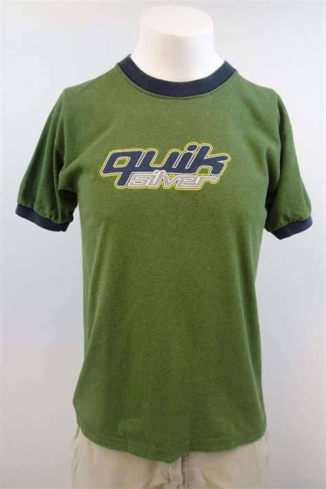 Quiksilver Beach Surfing Skateboard Logo Green T Shirt Medium M178