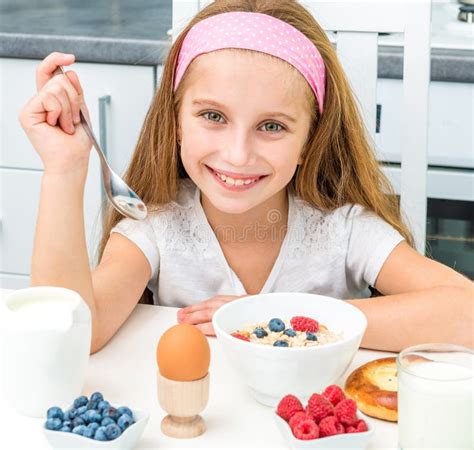 Little Girl Having Breakfast Stock Photo Image Of Fruit Health 61649292