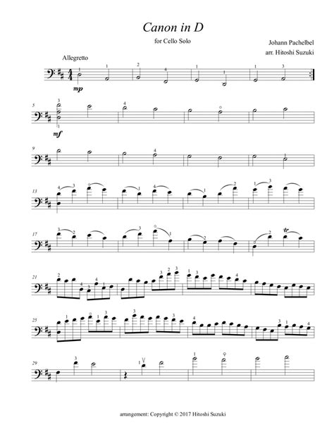 Canon In D Major Easy Level Pachelbel Cello Sheet Music Ph