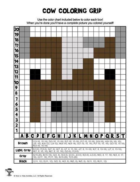 Minecraft Cow Pixel Coloring Grid Answer Key Woo Jr Kids