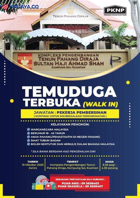 Tawaran adalah dipelawa daripada warganegara malaysia yang berkelayakan untuk memohon bagi mengisi jawatan kosong sebagaimana berikut: Iklan Temuduga Terbuka Perbadanan Kemajuan Negeri Pahang ...