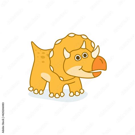 Funny Triceratops Character In Cartoon Style Cute Dinosaur Flat Kid