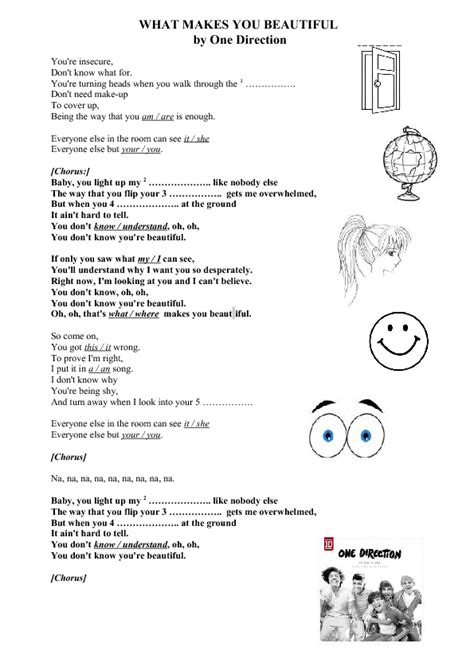 With one direction, harry styles, louis tomlinson, zayn malik. Song Worksheet: What Makes You Beautiful by One Direction