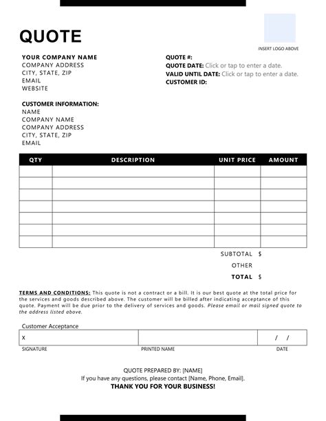 Quote Form Editable Quote Form Price Quote Printable Form Custom