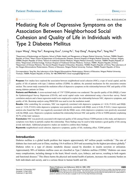 pdf mediating role of depressive symptoms on the association between neighborhood social