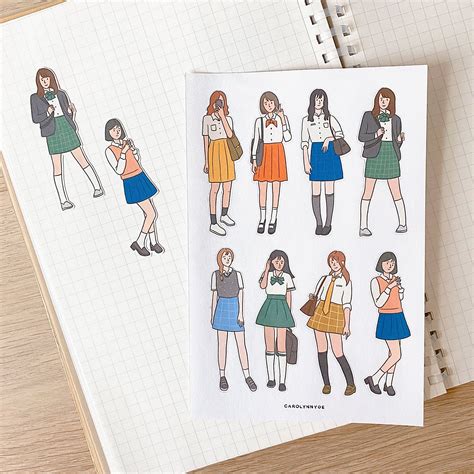 Schoolgirl Sticker Sheet Aesthetic Cute Japanese Schoolgirls Uniform
