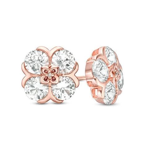 Quad Lab Created White Sapphire And Diamond Accent Flower Stud Earrings