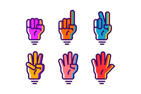 Colorful Hand Gesture Count 1 2 3 4 And 5 Vector Icon Illustration In