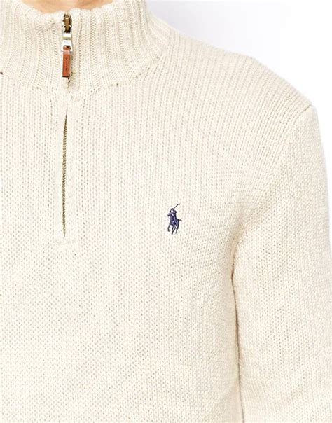 Polo Ralph Lauren Cotton Half Zip Sweater In Beige Natural For Men Lyst