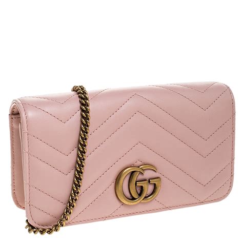 Gucci Blush Pink Matelasse Leather Mini Gg Marmont Chain Shoulder Bag