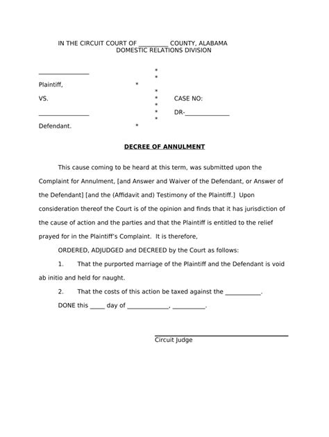 Alabama Annulment Printable Form Fill Out And Sign Printable Pdf