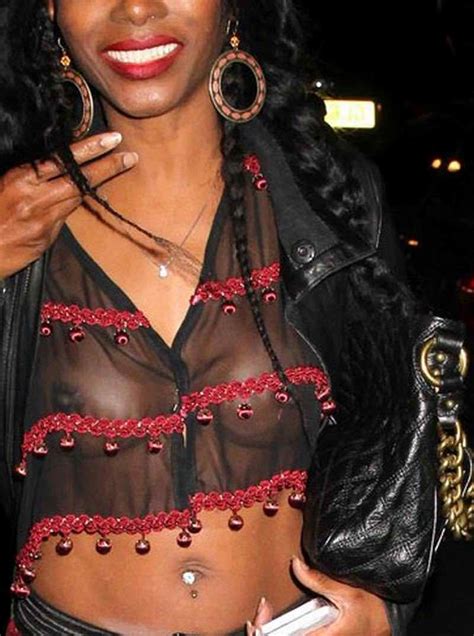 Sinitta Braless In Totally See Through Black Blouse