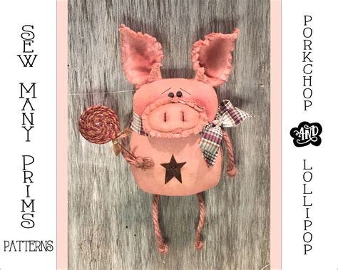 Pig Pattern Primitive Farmhouse Ornament Porkchop And Lollipop Etsy
