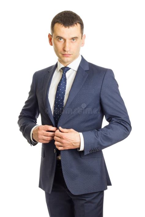 Businessman Buttoning His Suit Jacket Stock Image Image Of Elegant