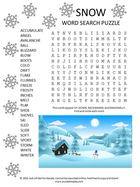 Snow Word Search Puzzle Puzzles To Play