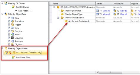 Filter Options For Sql Server And Oracle Objects