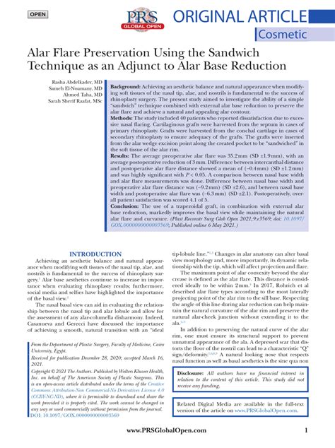 Pdf Alar Flare Preservation Using The Sandwich Technique As An Adjunct To Alar Base Reduction